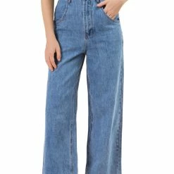 Allegra K Women’s Wide Leg Casual High Waist Denim Long Pants Trousers