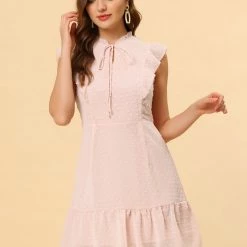 Allegra K Women's Ruffle Tie Neck Sleeveless A-line Solid Color Chiffon Dress