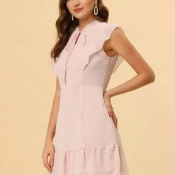 Allegra K Women's Ruffle Tie Neck Sleeveless A-line Solid Color Chiffon Dress