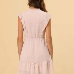 Allegra K Women's Ruffle Tie Neck Sleeveless A-line Solid Color Chiffon Dress