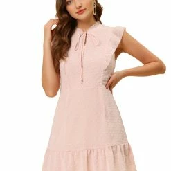 Allegra K Women's Ruffle Tie Neck Sleeveless A-line Solid Color Chiffon Dress