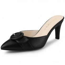Allegra K Women's Buckle Pointed Toe Stiletto Heel Slides Mules Shoes