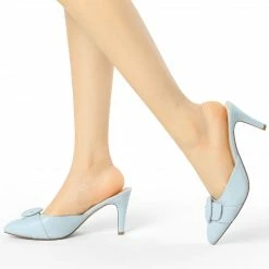 Allegra K Women's Buckle Pointed Toe Stiletto Heel Slides Mules Shoes