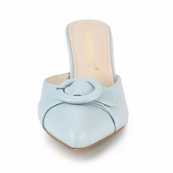 Allegra K Women's Buckle Pointed Toe Stiletto Heel Slides Mules Shoes