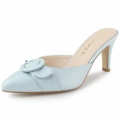 Allegra K Women's Buckle Pointed Toe Stiletto Heel Slides Mules Shoes