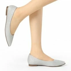 Allegra K Women's Glitter Pointed Toe Slip On Ballet Flats Shoes