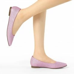 Allegra K Women's Glitter Pointed Toe Slip On Ballet Flats Shoes