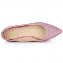 Allegra K Women's Glitter Pointed Toe Slip On Ballet Flats Shoes