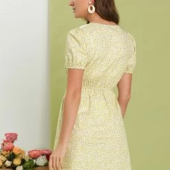 Allegra K Women's Floral V Neck Embroidered Elastic Waist Pockets Dress 24 Allegra K Women's Floral V Neck Embroidered Elastic Waist Pockets Dress