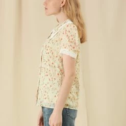 Allegra K Women's Peter Pan Collar Lace Embroidered Casual Floral Shirt Blouse 53 Allegra K Women's Peter Pan Collar Lace Embroidered Casual Floral Shirt Blouse