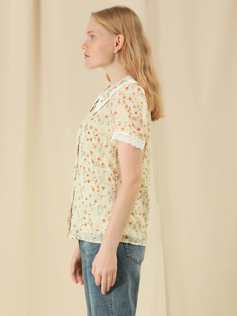 Allegra K Women's Peter Pan Collar Lace Embroidered Casual Floral Shirt Blouse 24 Allegra K Women's Peter Pan Collar Lace Embroidered Casual Floral Shirt Blouse