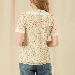 Allegra K Women's Peter Pan Collar Lace Embroidered Casual Floral Shirt Blouse 54 Allegra K Women's Peter Pan Collar Lace Embroidered Casual Floral Shirt Blouse