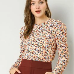 Allegra K Women's Puff Sleeve Top Retro Round Neck Puffy Blouse Tops