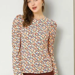 Allegra K Women's Puff Sleeve Top Retro Round Neck Puffy Blouse Tops