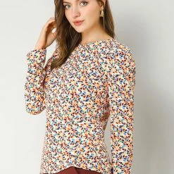 Allegra K Women's Puff Sleeve Top Retro Round Neck Puffy Blouse Tops