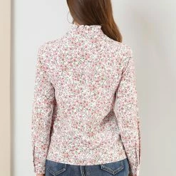 Allegra K Women's Floral Button Up Ruffle Stand Collar Long Sleeve Shirt 48 Allegra K Women's Floral Button Up Ruffle Stand Collar Long Sleeve Shirt