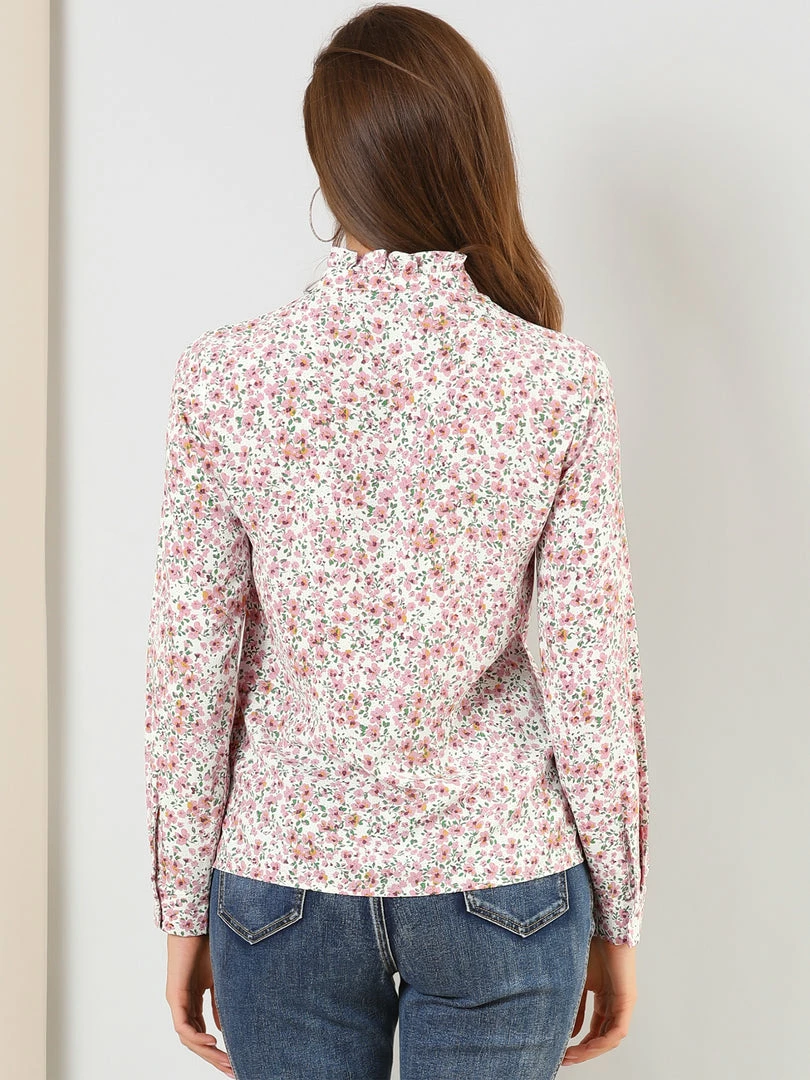 Allegra K Women's Floral Button Up Ruffle Stand Collar Long Sleeve Shirt 13 Allegra K Women's Floral Button Up Ruffle Stand Collar Long Sleeve Shirt