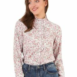 Allegra K Women's Floral Button Up Ruffle Stand Collar Long Sleeve Shirt 44 Allegra K Women's Floral Button Up Ruffle Stand Collar Long Sleeve Shirt