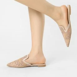 Allegra K Women's Pointed Toe Floral Embroidery Flats Mules