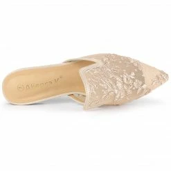 Allegra K Women's Pointed Toe Floral Embroidery Flats Mules