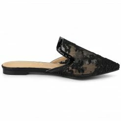 Allegra K Women's Pointed Toe Floral Embroidery Flats Mules