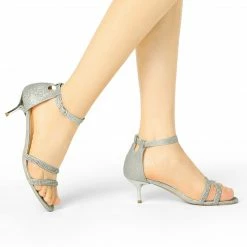 Allegra K Women's Glitter Stiletto Heels Kitten Heel Sandals Shoes