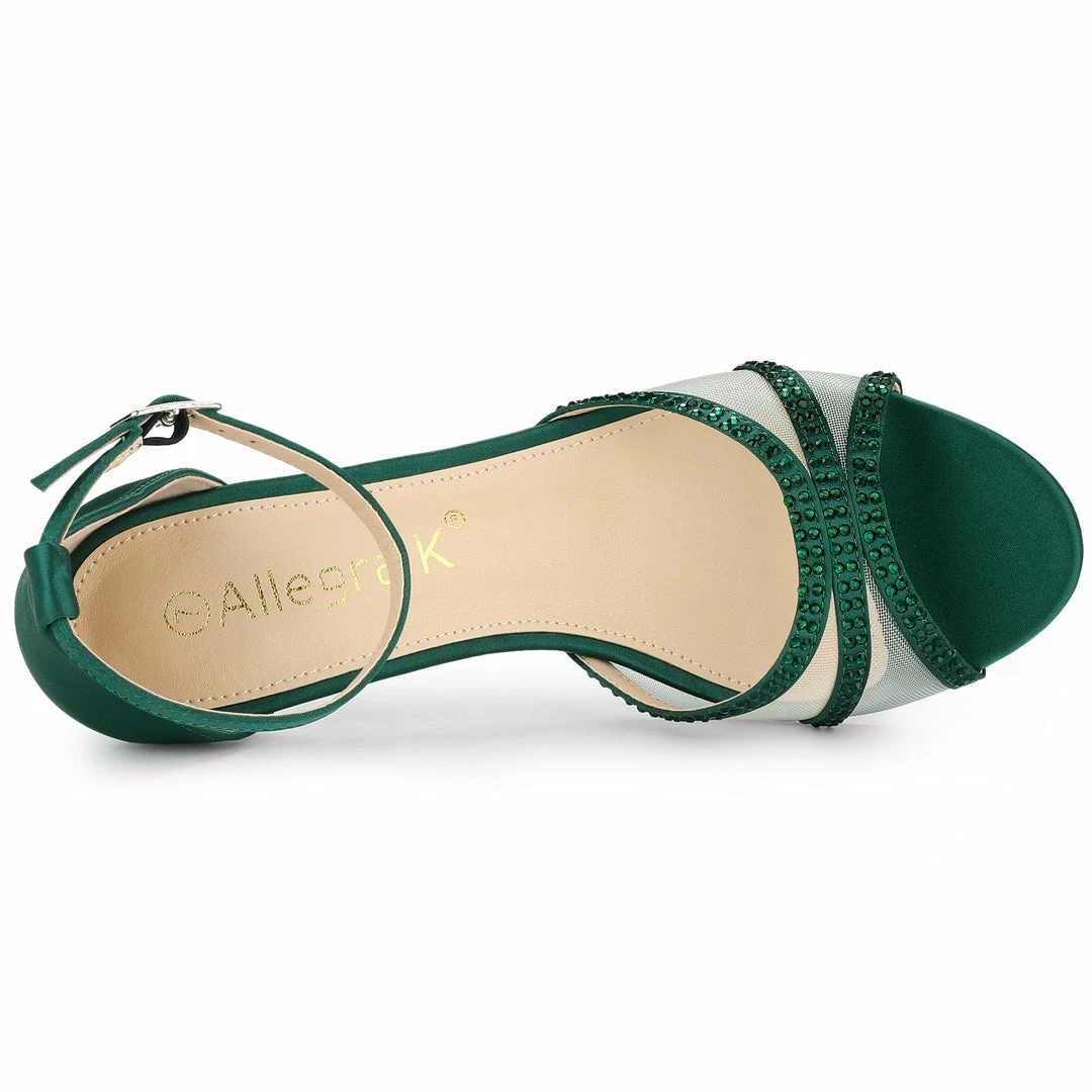 Allegra K Women's Rhinestone Mesh Kitten Heels Sandals 14 Allegra K Women's Rhinestone Mesh Kitten Heels Sandals