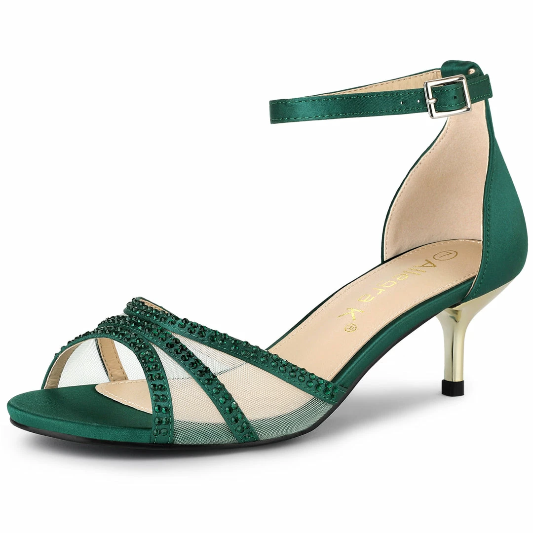 Allegra K Women's Rhinestone Mesh Kitten Heels Sandals 10 Allegra K Women's Rhinestone Mesh Kitten Heels Sandals