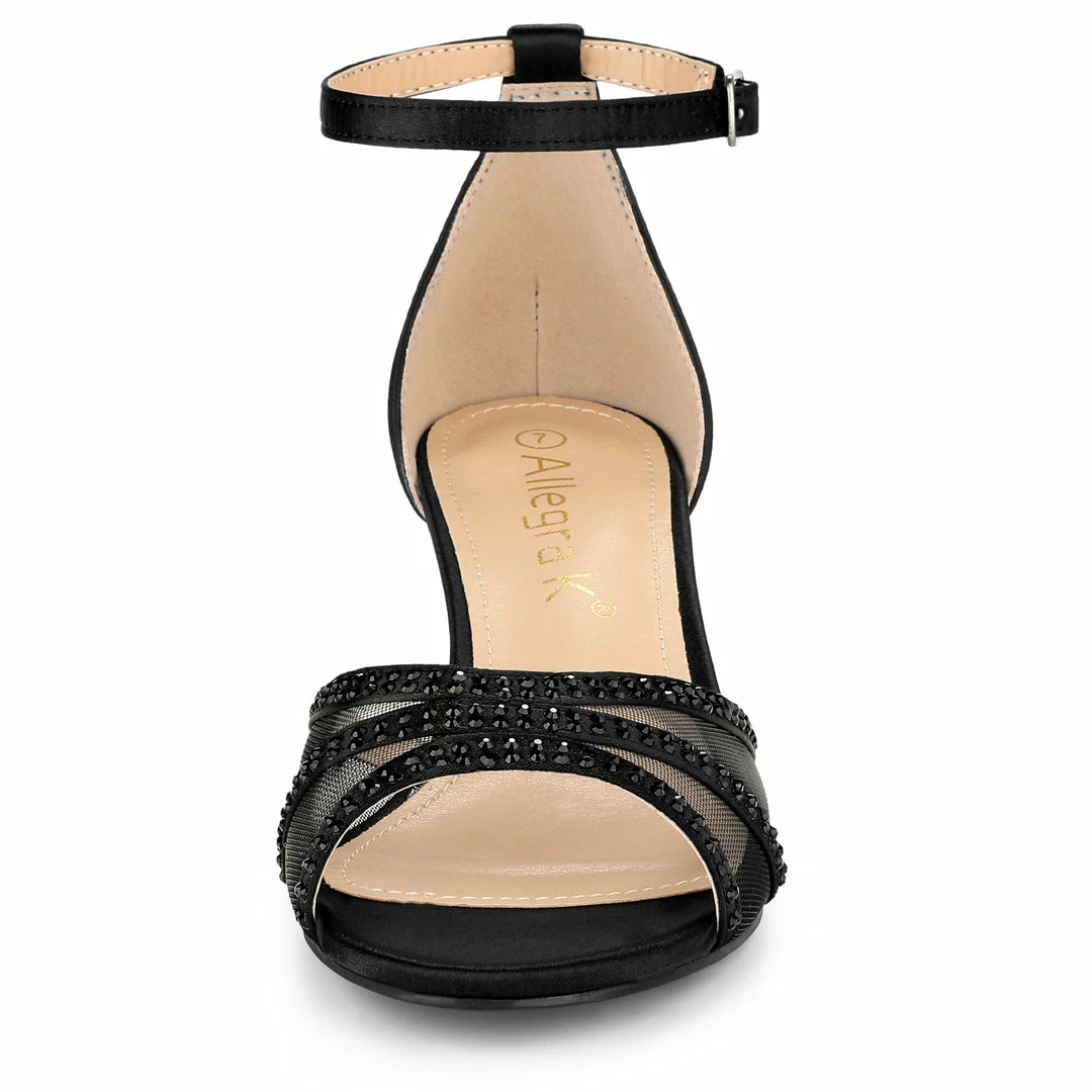 Allegra K Women's Rhinestone Mesh Kitten Heels Sandals 6 Allegra K Women's Rhinestone Mesh Kitten Heels Sandals