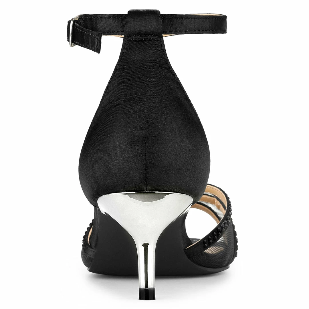 Allegra K Women's Rhinestone Mesh Kitten Heels Sandals 7 Allegra K Women's Rhinestone Mesh Kitten Heels Sandals