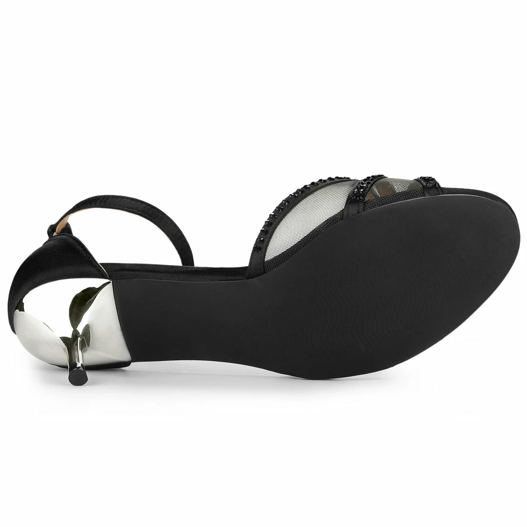 Allegra K Women's Rhinestone Mesh Kitten Heels Sandals 9 Allegra K Women's Rhinestone Mesh Kitten Heels Sandals