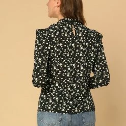 Allegra K Women's Side Bow Tie Neck Long Sleeve Ruffled Floral Blouse 42 Allegra K Women's Side Bow Tie Neck Long Sleeve Ruffled Floral Blouse