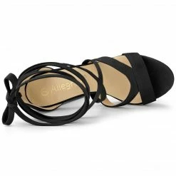 Allegra K Shoes Women's Lace Up Platform Chunky High Heels Sandals 22 Allegra K Shoes Women's Lace Up Platform Chunky High Heels Sandals