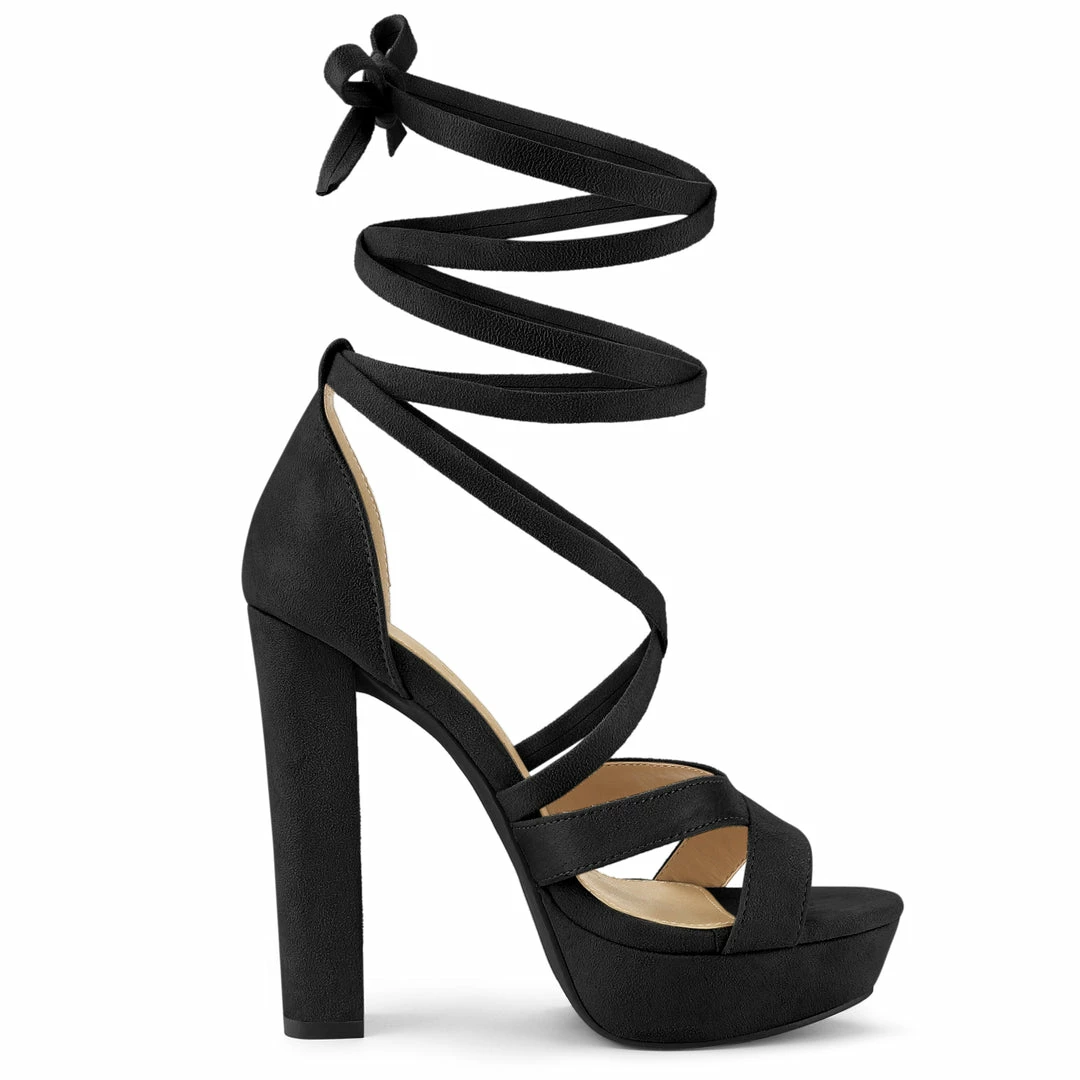 Allegra K Shoes Women's Lace Up Platform Chunky High Heels Sandals 10 Allegra K Shoes Women's Lace Up Platform Chunky High Heels Sandals