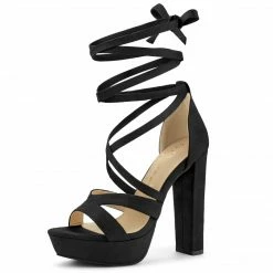 Allegra K Shoes Women's Lace Up Platform Chunky High Heels Sandals