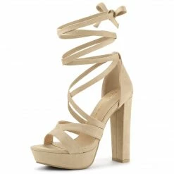 Allegra K Shoes Women's Lace Up Platform Chunky High Heels Sandals 25 Allegra K Shoes Women's Lace Up Platform Chunky High Heels Sandals