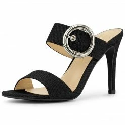 Allegra K Shoes Women's Buckle Stiletto Heels Slide Sandals