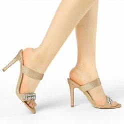 Allegra K Women's Glitter Rhinestone Stiletto Heels Sandals