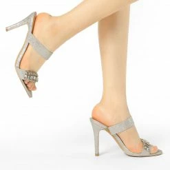 Allegra K Women's Glitter Rhinestone Stiletto Heels Sandals