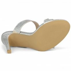 Allegra K Women's Glitter Rhinestone Stiletto Heels Sandals