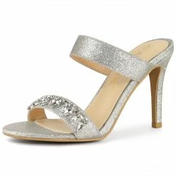 Allegra K Women's Glitter Rhinestone Stiletto Heels Sandals