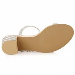 Allegra K Shoes Women's Strappy Rhinestone Block Heel Slide Sandals