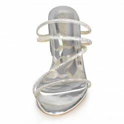 Allegra K Shoes Women's Strappy Rhinestone Block Heel Slide Sandals