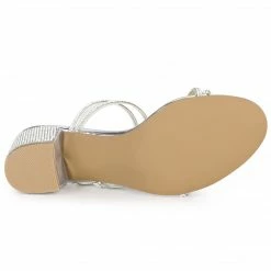 Allegra K Shoes Women's Strappy Rhinestone Block Heel Slide Sandals
