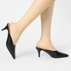 Allegra K Women's PU Pointed Toe Stiletto Heels Slide Mules