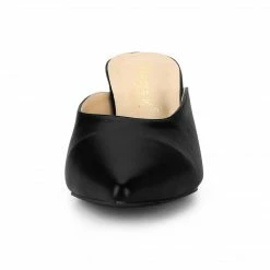 Allegra K Women's PU Pointed Toe Stiletto Heels Slide Mules