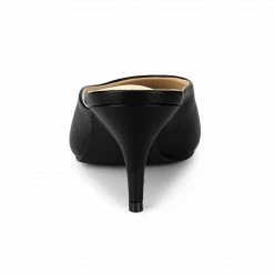 Allegra K Women's PU Pointed Toe Stiletto Heels Slide Mules