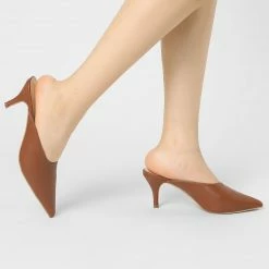 Allegra K Women's PU Pointed Toe Stiletto Heels Slide Mules