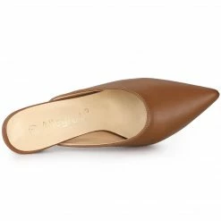 Allegra K Women's PU Pointed Toe Stiletto Heels Slide Mules