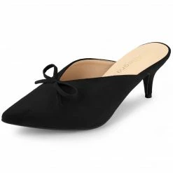 Allegra K Women's Pointed Toe Mid Slides Heel Mules Shoes